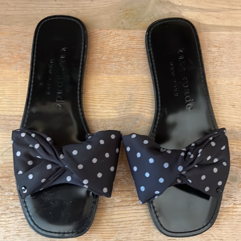 Kate Spade “Bikini” Sandals Slides Polka Dot Bow Neoprene Size 8